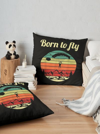 Paragliding Retro Paraglider Skydiver Parachute Throw Pillow Official Skydiver Merch