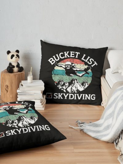 Skydiving Bucket List | Skydiving Bucket List Lover , Funny Skydiving , Skydiving Squirrel,Skydiving Skydiving Throw Pillow Official Skydiver Merch