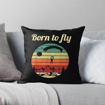 Paragliding Retro Paraglider Skydiver Parachute Throw Pillow Official Skydiver Merch