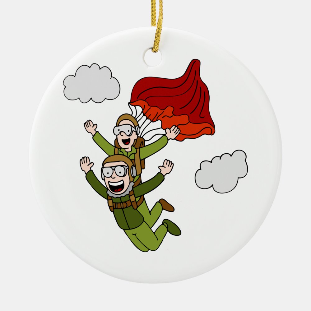 tandem skydiving vector cartoon ceramic ornament - Skydiver Gifts