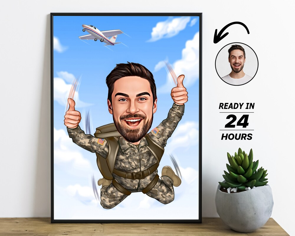 Personalized Skydiver Cartoon Portrait Wall Art