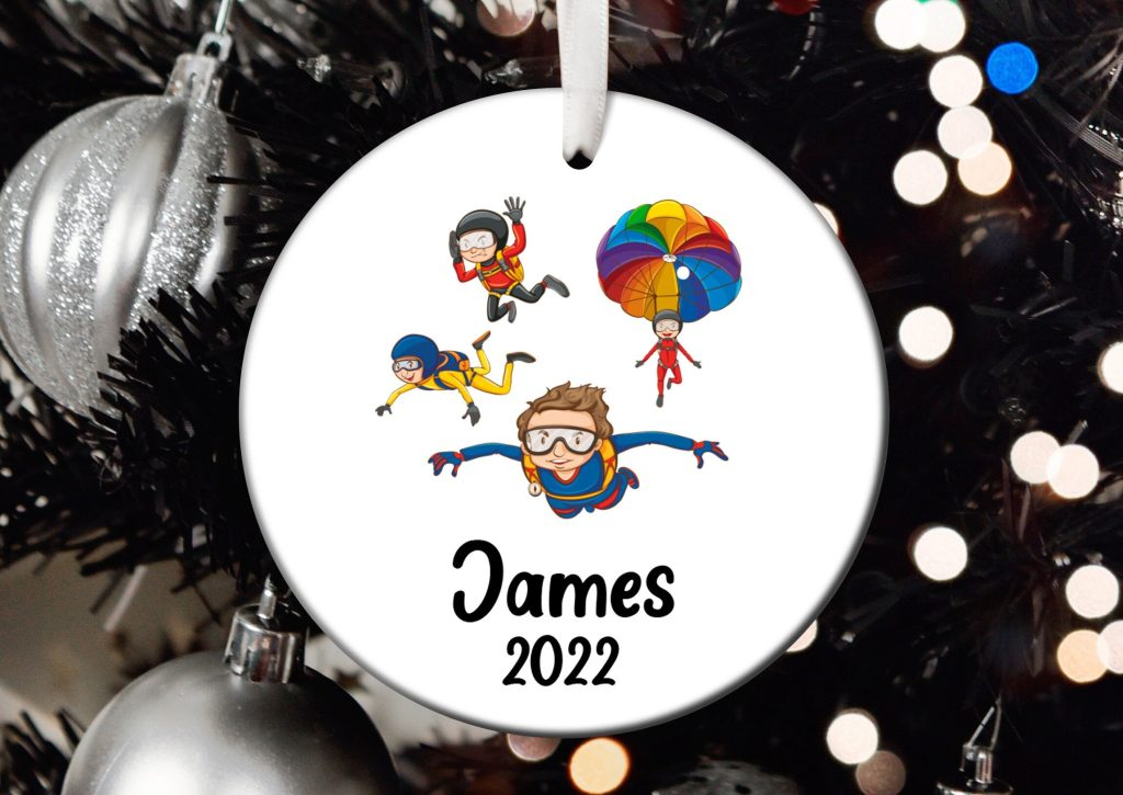 Team Personalized Skydiver Christmas Ornament