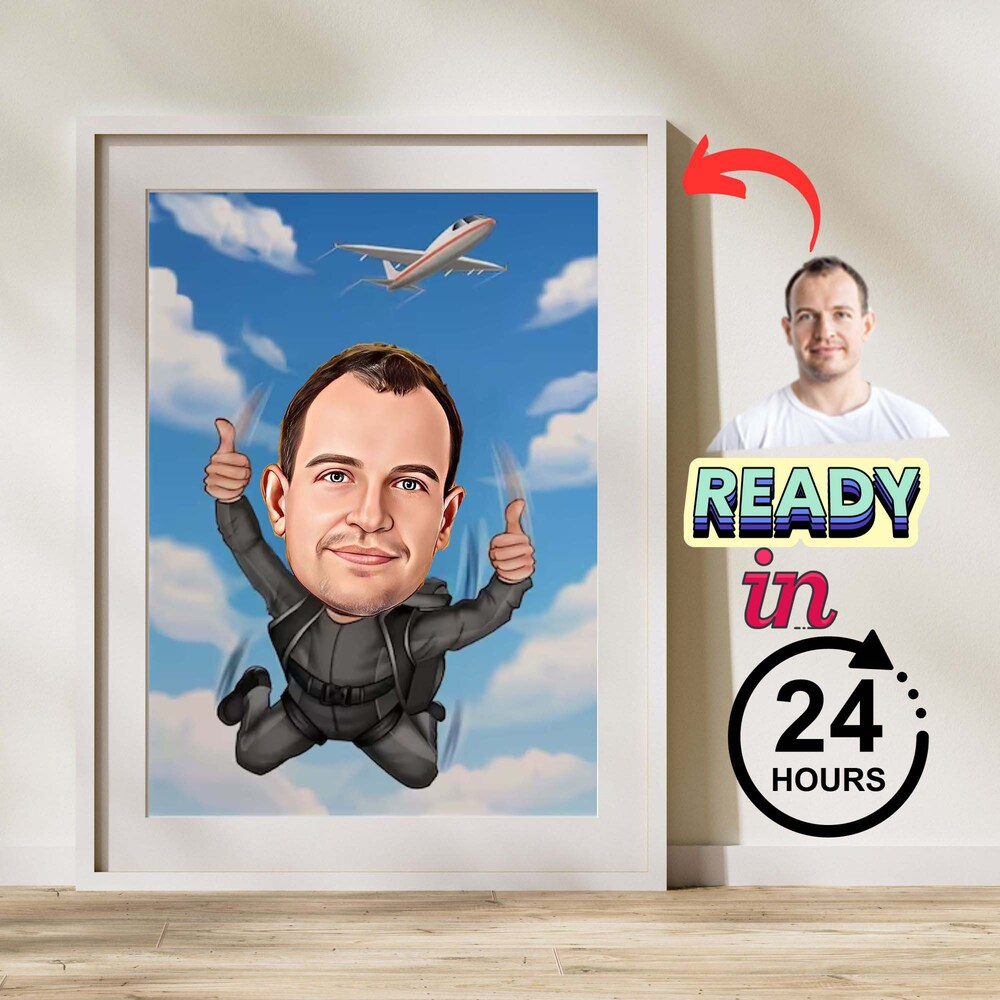 Skydiver Portrait Personalized Wall Art