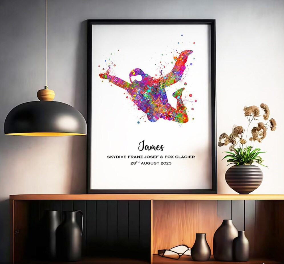 Personalised Skydiving Watercolour Wall Art