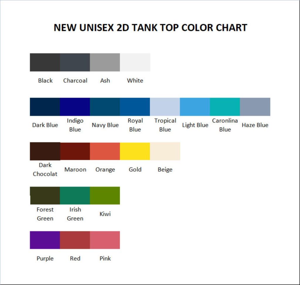 tank top color chart - Skydiver Gifts Store